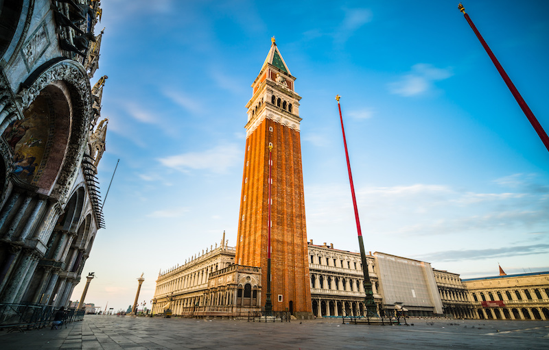 St Mark's Campanile in Piazza San Marco, Venice, at sunset