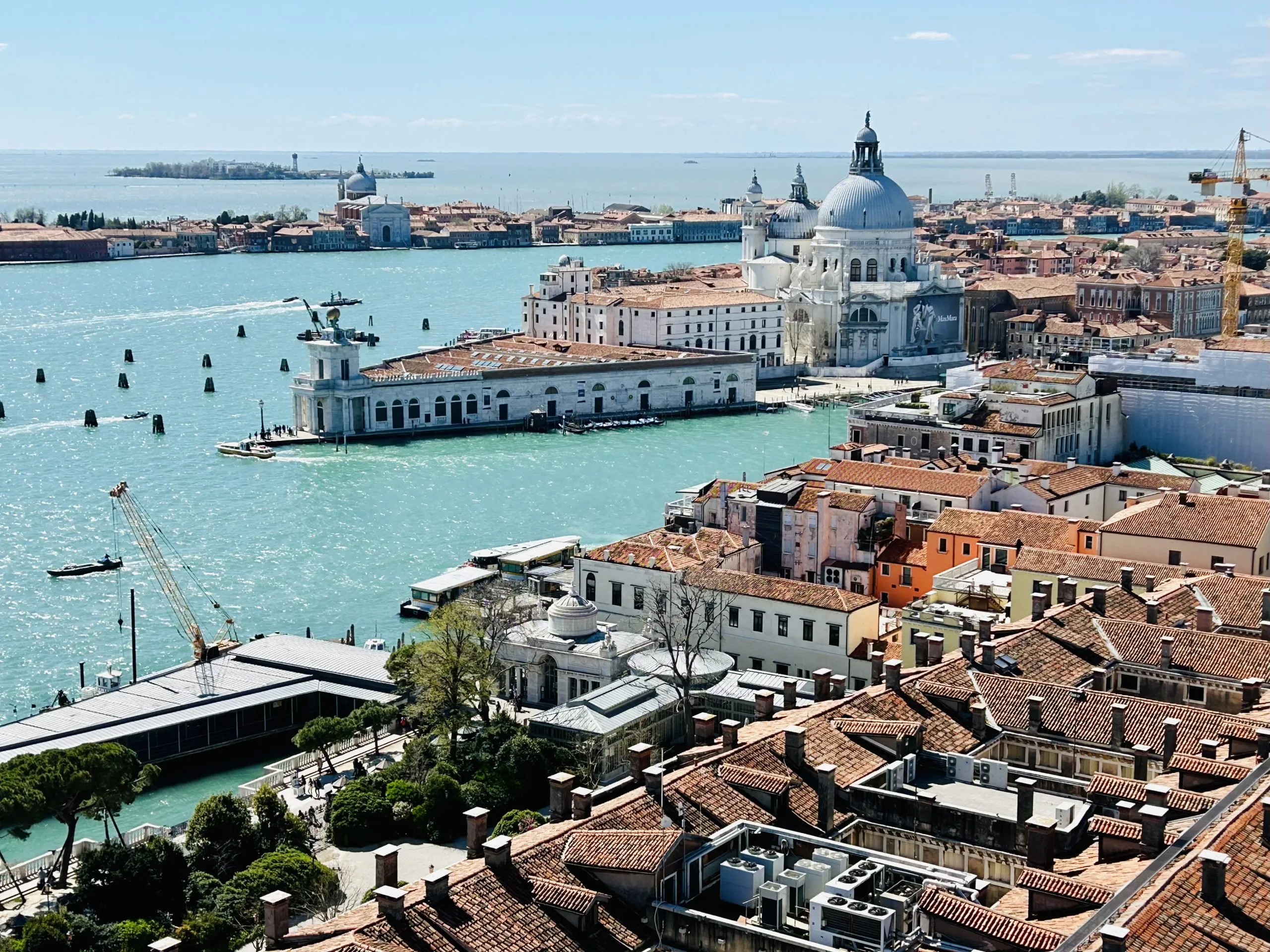 View over the Venice lagoon and Punta della Dogana from the top of St Mark's Campanile
